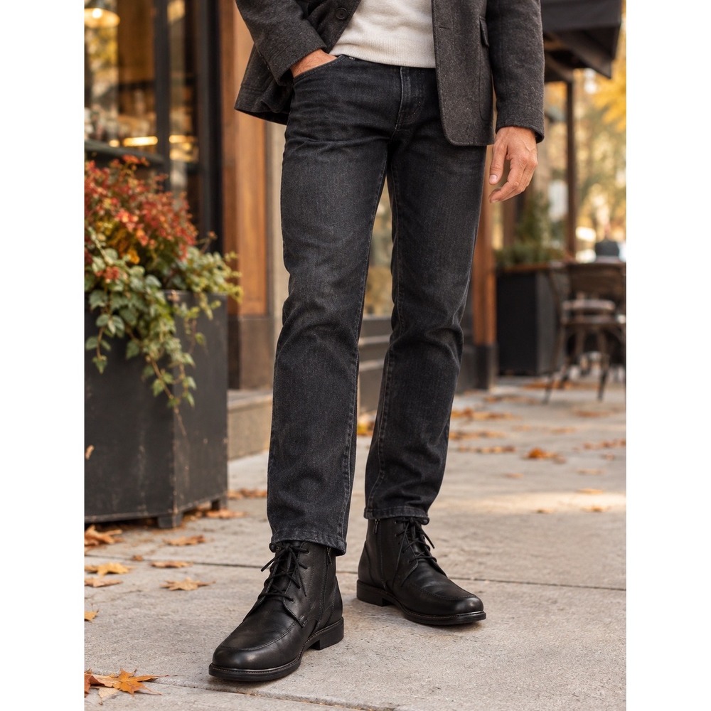 Rockport Mens 10 Hydro-Shield Waterproof Chukka Black Leather Boots CI2620